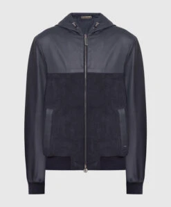 Blue Leather Jacket With Perforation