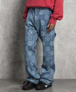 Off-White Blue Flared Jeans In Maiolica Print -Summer Fashion Clothing 028cede8 66f0 4f6c 9d98 beecefe40292