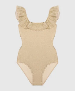 OSEREE Children's Beige Lumiere Maillot Swimsuit With Lurex