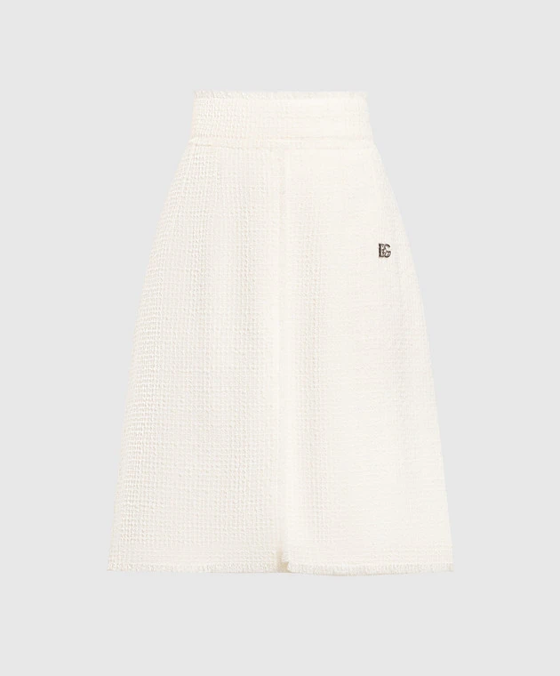 Dolce & Gabbana Beige Wool Tweed Skirt With DG Logo 1 Dolce & Gabbana Beige Wool Tweed Skirt With DG Logo
