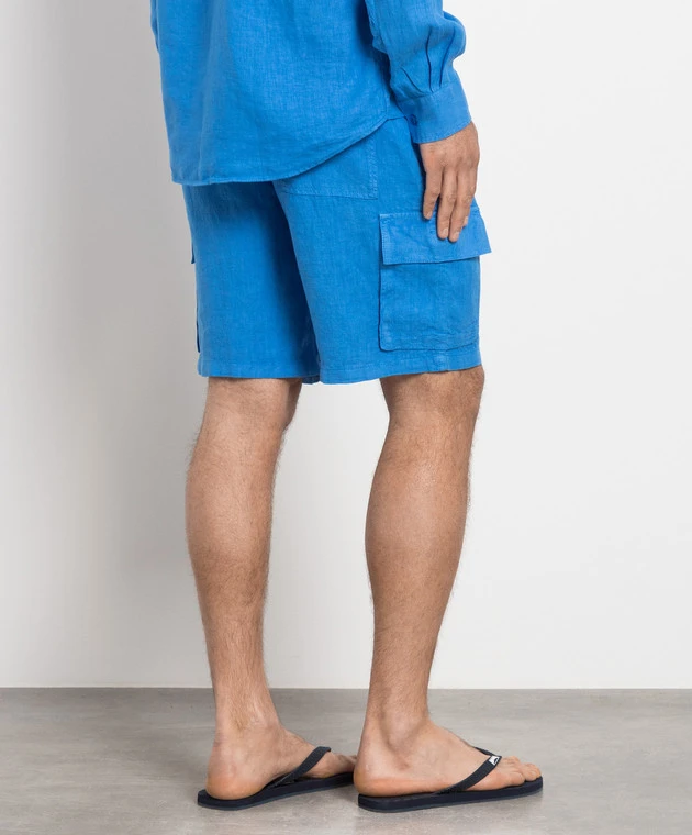 Vilebrequin Baie Man Blue Linen Cargo Shorts 4 Vilebrequin Baie Man Blue Linen Cargo Shorts - Image 4