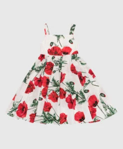 Dolce & Gabbana Children's White Dress With A Poppy Print