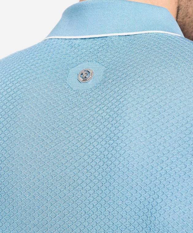 Blue Polo Shirt Made Of Silk In A Woven Pattern 5 Blue Polo Shirt Made Of Silk In A Woven Pattern - Image 5