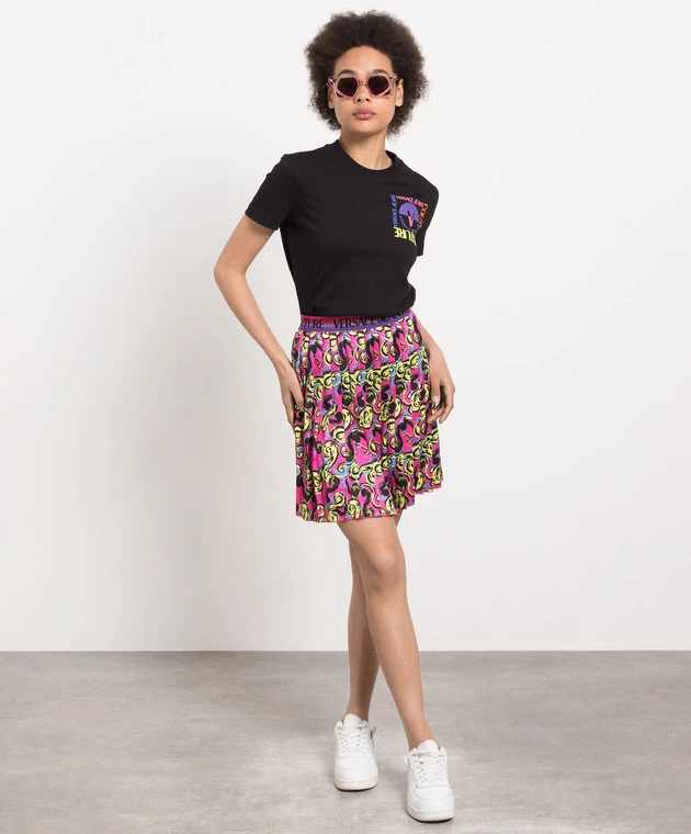 Versace Jeans Couture Pink Pleated Skirt In Pop Couture Print 2 Versace Jeans Couture Pink Pleated Skirt In Pop Couture Print - Image 2