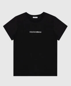 Dolce & Gabbana Children's Black T-shirt With Contrasting Logo Embroidery