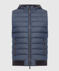 Blue Down Vest Made Of Cashmere