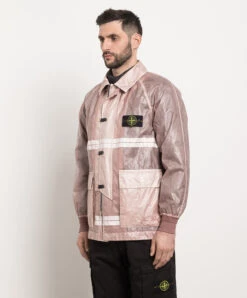 Stone Island Pink Microfelt Jacket With Logo Print And Embroidery -Summer Fashion Clothing 125a0129 9c2d 4b9e a115 996328cbba35