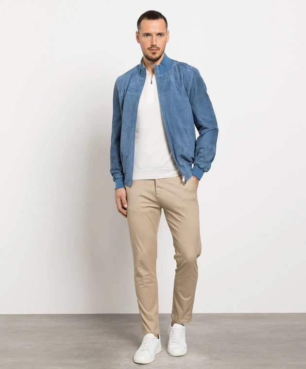 Blue Leather Bomber Jacket 2 Blue Leather Bomber Jacket - Image 2