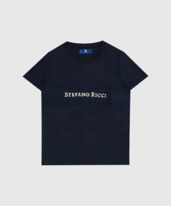 Children's Dark Blue T-shirt With Logo And Embroidery