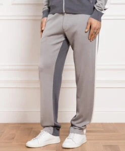 Gray Silk Track Pants With Stripes -Summer Fashion Clothing 197f54dd 6422 4a68 9a2a b06f01e04c99