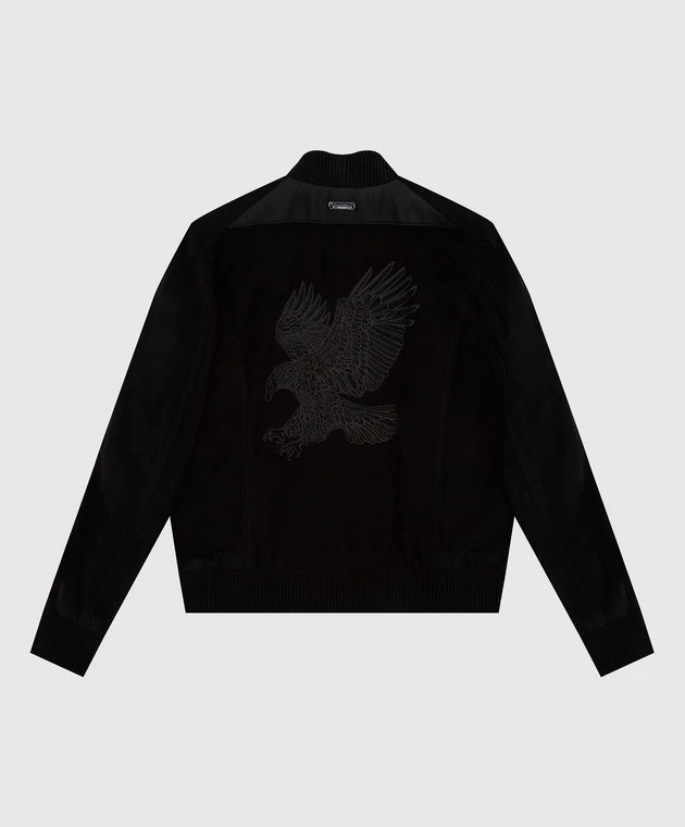 Children's Black Suede Bomber Jacket With Emblem 2 Children's Black Suede Bomber Jacket With Emblem - Image 2