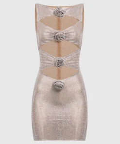 Silver Mini Dress With Crystals