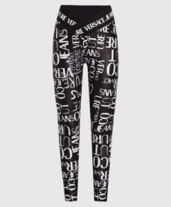 Versace Jeans Couture Black Leggings In Logo Brush Couture Print