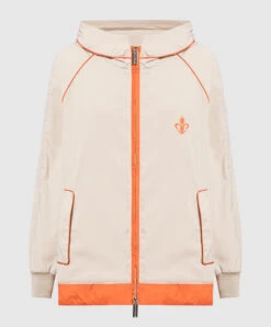 Beige Windbreaker With Logo Embroidery