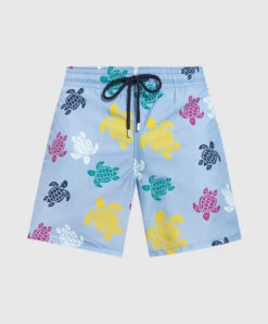 Vilebrequin Blue Swim Shorts With Ronde Des Tortues Print