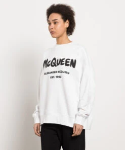 Alexander McQueen White Sweatshirt With Mcqueen Graffiti Print -Summer Fashion Clothing 1f373089 6b33 4e1e 8f93 bd8ad0308c02