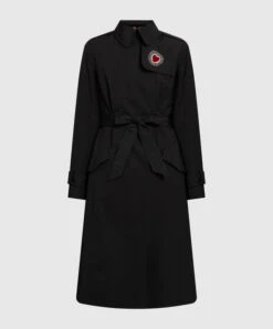 Dolce & Gabbana Black Double-breasted Trench Coat With Appliqué