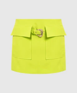 Versace Jeans Couture Green Mini Skirt With A Baroque Buckle