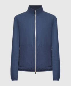 Blue Jacket Made Of Wool, Silk And Linen