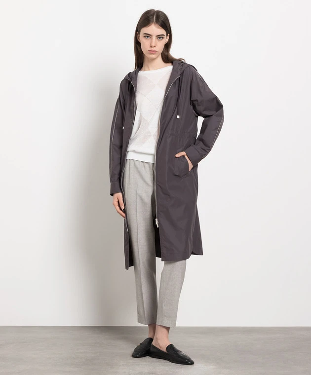 Peserico Gray Raincoat With Monil Chain 2 Peserico Gray Raincoat With Monil Chain - Image 2