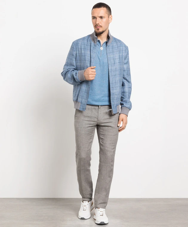 Blue Checked Wool, Silk, Linen And Cashmere Jacket 2 Blue Checked Wool, Silk, Linen And Cashmere Jacket - Image 2