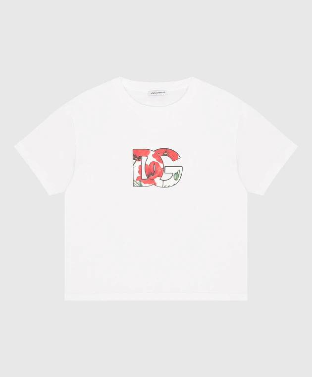 Dolce & Gabbana Children's White Happy Garden T-shirt With DG Logo Print 1 Dolce & Gabbana Children's White Happy Garden T-shirt With DG Logo Print