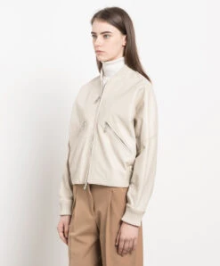 Giusy Beige Leather Bomber Jacket -Summer Fashion Clothing 2cbef22a 0037 4718 a9c1 995029d3d3e8