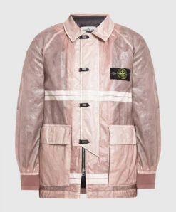 Stone Island Pink Microfelt Jacket With Logo Print And Embroidery
