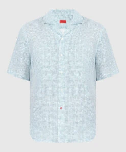 Blue Shirt Made Of Linen In A Print