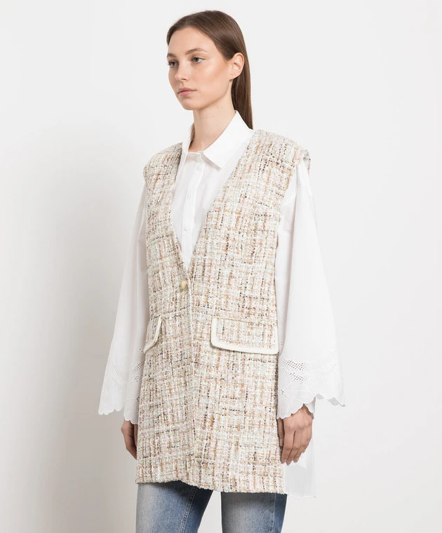 Beige Tweed Vest With Sequins 3 Beige Tweed Vest With Sequins - Image 3