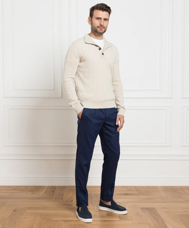 Blue Trousers Made Of Wool, Linen And Silk 2 Blue Trousers Made Of Wool, Linen And Silk - Image 2