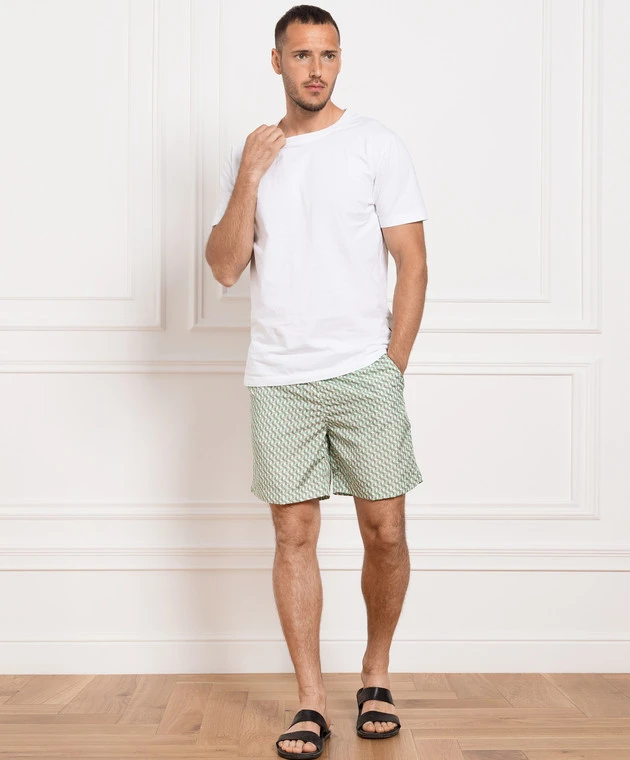 Green Swimming Shorts In A Geometric Print 2 Green Swimming Shorts In A Geometric Print - Image 2