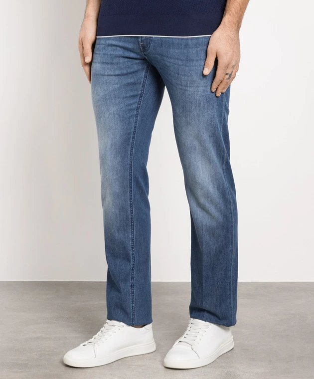 Blue Jeans With Logo Patch 3 Blue Jeans With Logo Patch - Image 3