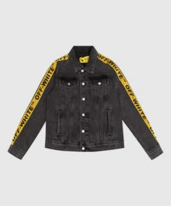 Off-White Industrial Kids Denim Jacket In Dark Gray With Branded Trim