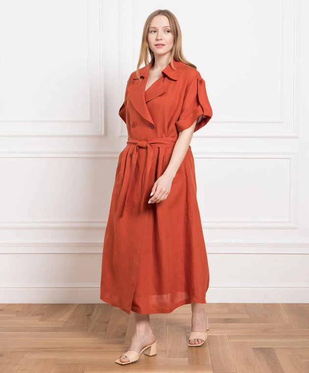 MARINA RINALDI Brown Linen Dress 2 MARINA RINALDI Brown Linen Dress - Image 2