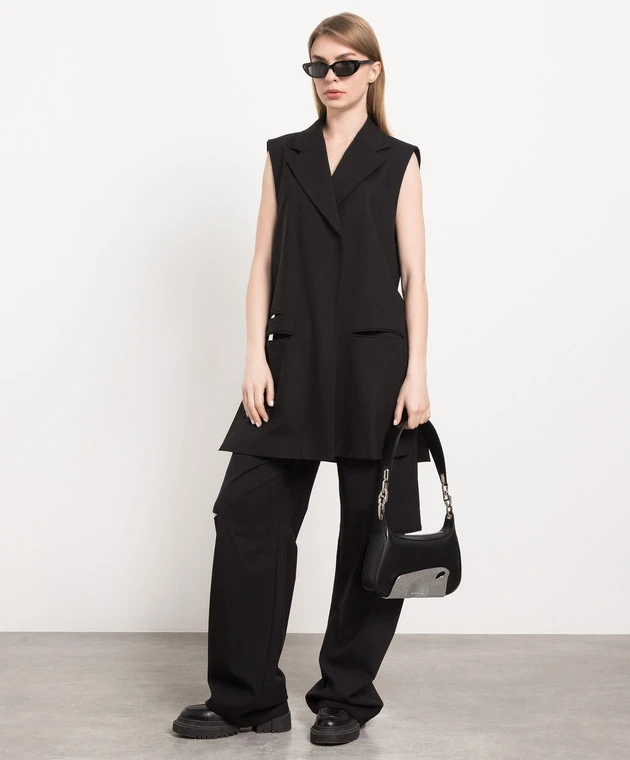 Black Vest Made Of Wool With Slits 2 Black Vest Made Of Wool With Slits - Image 2