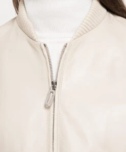 Giusy Beige Leather Bomber Jacket -Summer Fashion Clothing 3ed4661a f470 4710 a89e bff9f56b0422