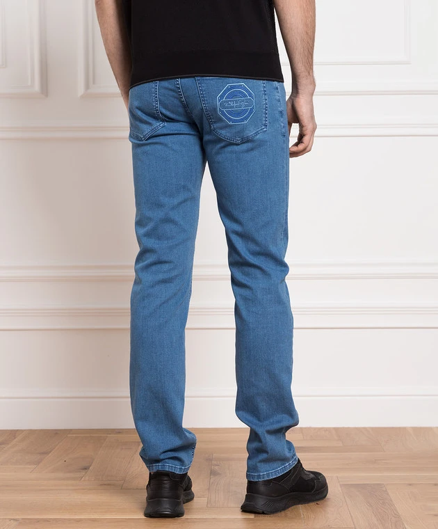 Blue Jeans With Logo Embroidery 4 Blue Jeans With Logo Embroidery - Image 4