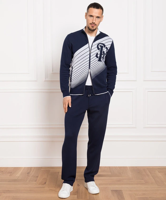 Blue Sports Jacket With A Logo Pattern 2 Blue Sports Jacket With A Logo Pattern - Image 2