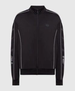 Off-White Black Sports Jacket With Contrasting Logo Pattern