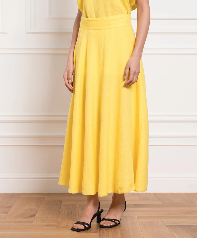 Yellow Midi Skirt Made Of Linen 3 Yellow Midi Skirt Made Of Linen - Image 3