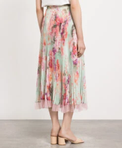 TWINSET Green Skirt With Pleating In A Floral Print -Summer Fashion Clothing 469a2eea 3120 4c19 b101 11b07d23bc1a