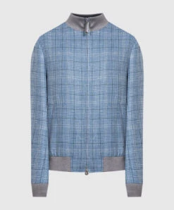 Blue Checked Wool, Silk, Linen And Cashmere Jacket