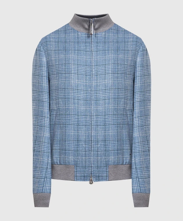 Blue Checked Wool, Silk, Linen And Cashmere Jacket 1 Blue Checked Wool, Silk, Linen And Cashmere Jacket