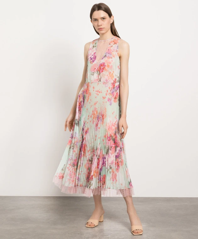 TWINSET Green Dress With Pleating In A Floral Print 2 TWINSET Green Dress With Pleating In A Floral Print - Image 2