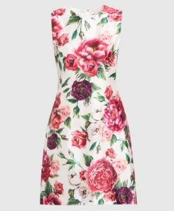Dolce & Gabbana White Silk Dress With Peony Print