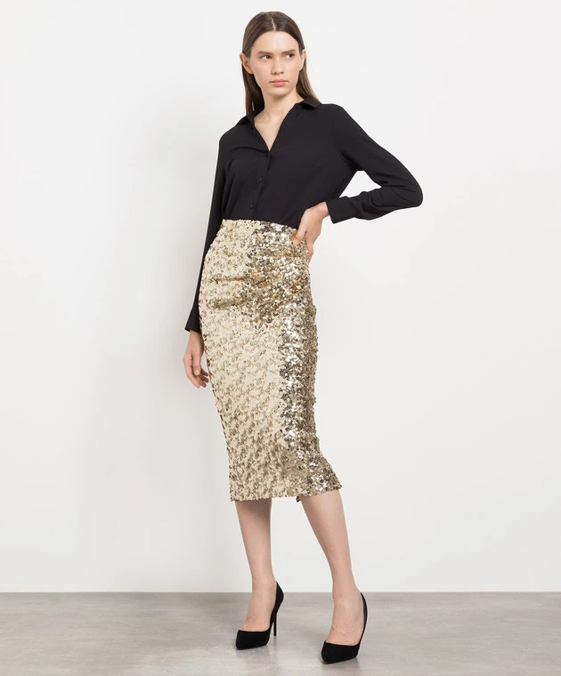 Dolce & Gabbana Golden Skirt With Sequins 2 Dolce & Gabbana Golden Skirt With Sequins - Image 2