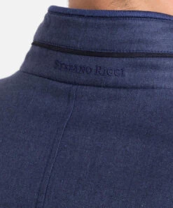 Blue Wool, Silk And Linen Bomber Jacket -Summer Fashion Clothing 520963cc a5a5 446d a528 8a1d19e495ca