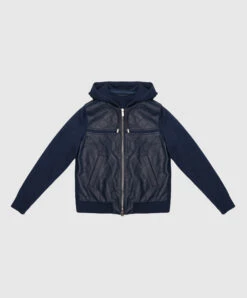 Children's Dark Blue Jacket In Cashmere, Silk And Leather
