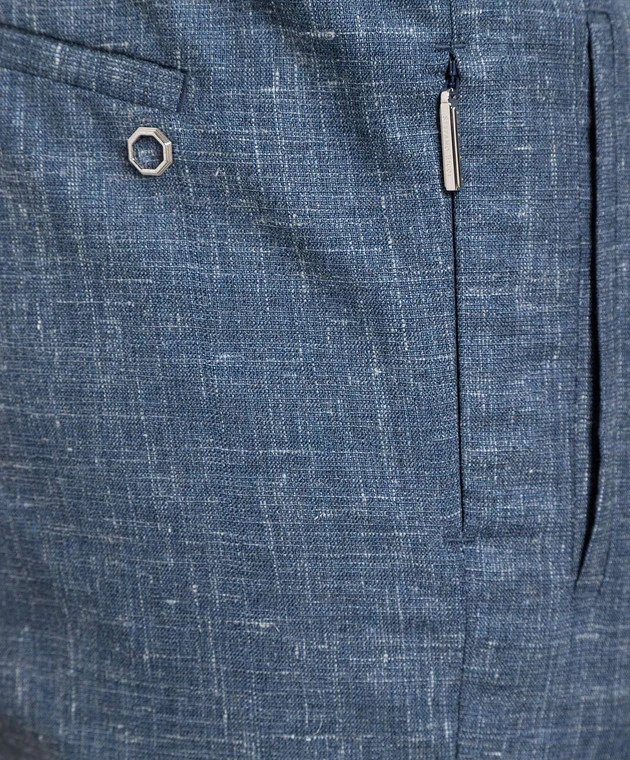 Blue Trousers Made Of Cashmere, Wool, Silk And Linen 5 Blue Trousers Made Of Cashmere, Wool, Silk And Linen - Image 5